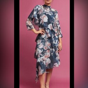 Anthropologie Navy Floral A-Line Skirt